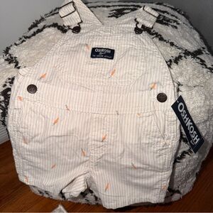 OshKosh B’gosh Baby Overalls 9M Carrot Print Striped Shortalls NWT Spring Summer